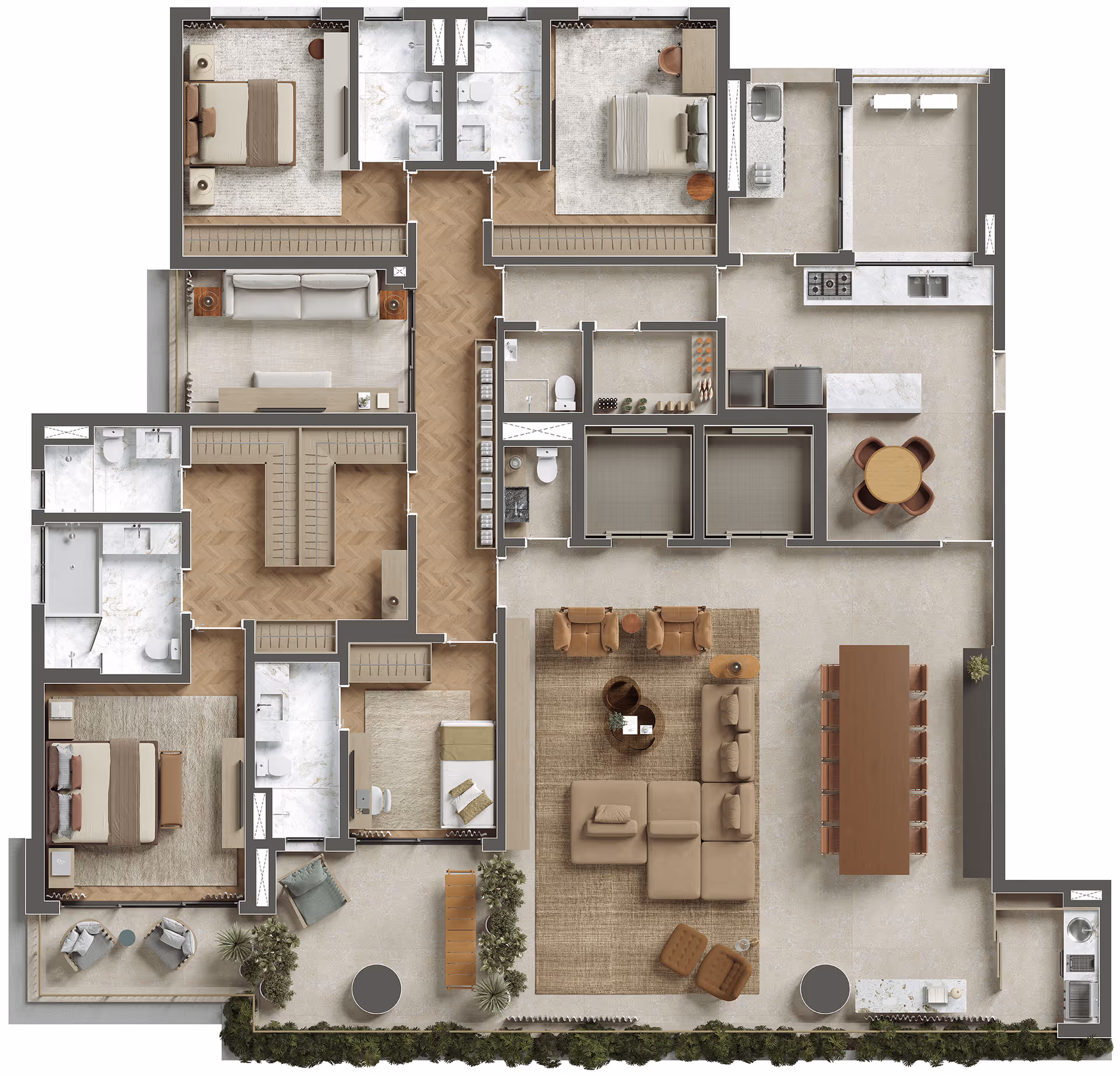 Planta do apartamento de 300 m² com 4 suítes, opção 1, no ETERNO Paraíso