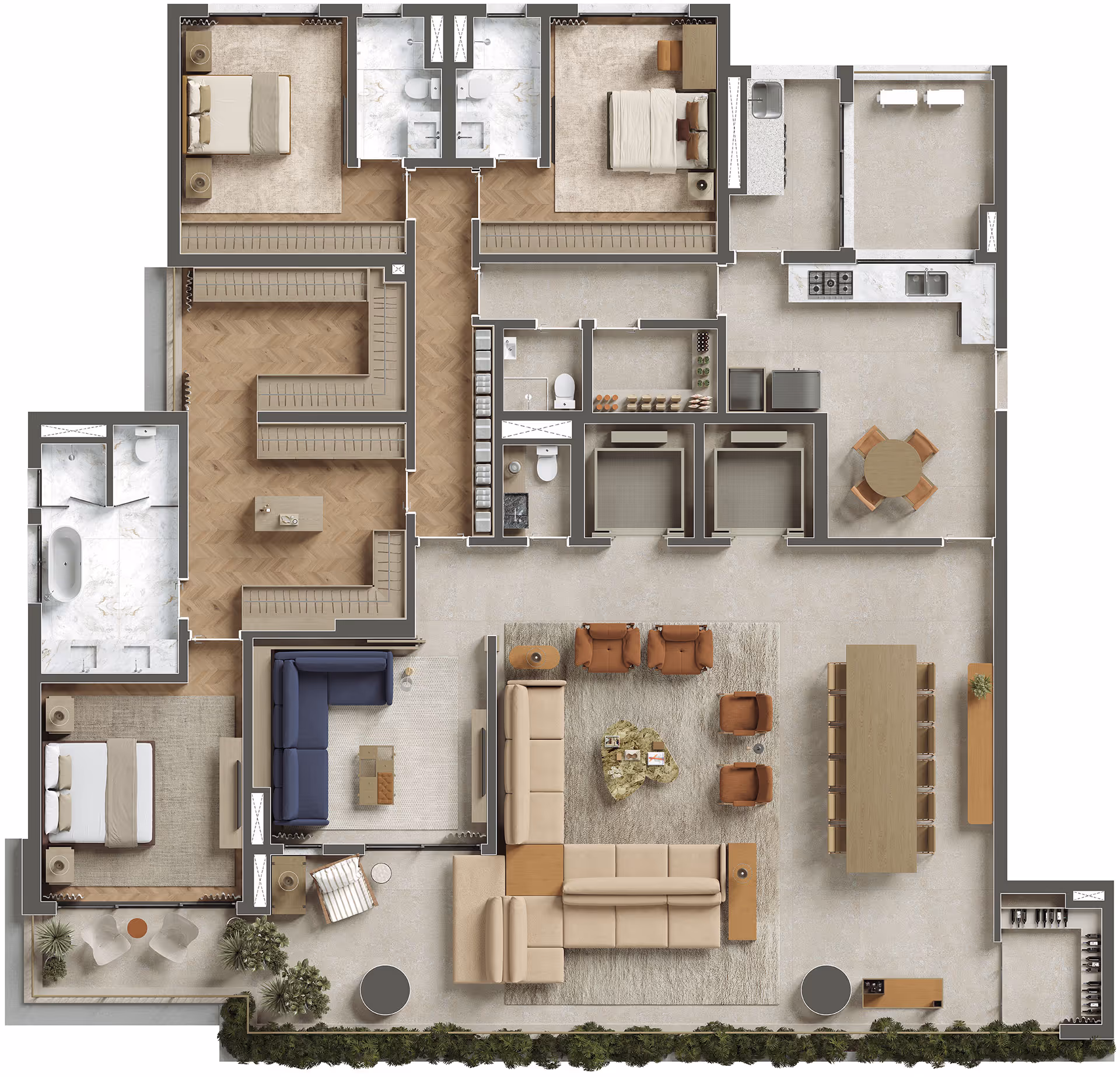 Planta do apartamento de 300 m² com 3 suítes no ETERNO Paraíso
