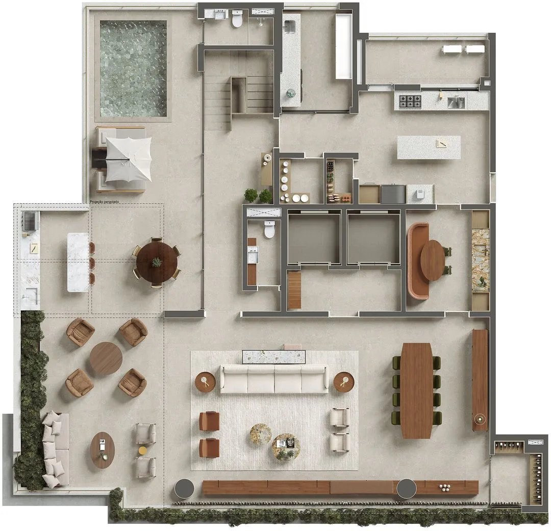 Planta do pavimento superior da cobertura duplex de 588 m² do ETERNO