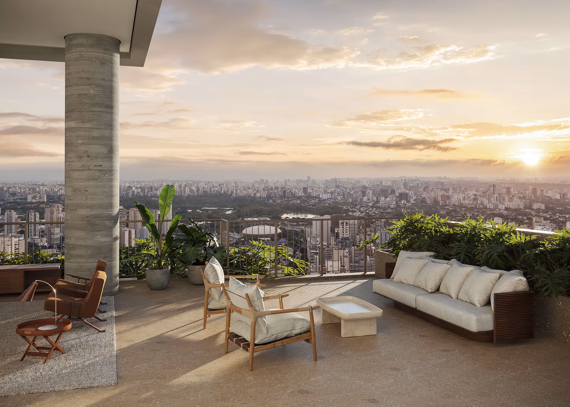 Perspectiva artística da varanda da cobertura duplex de 588 m² do ETERNO