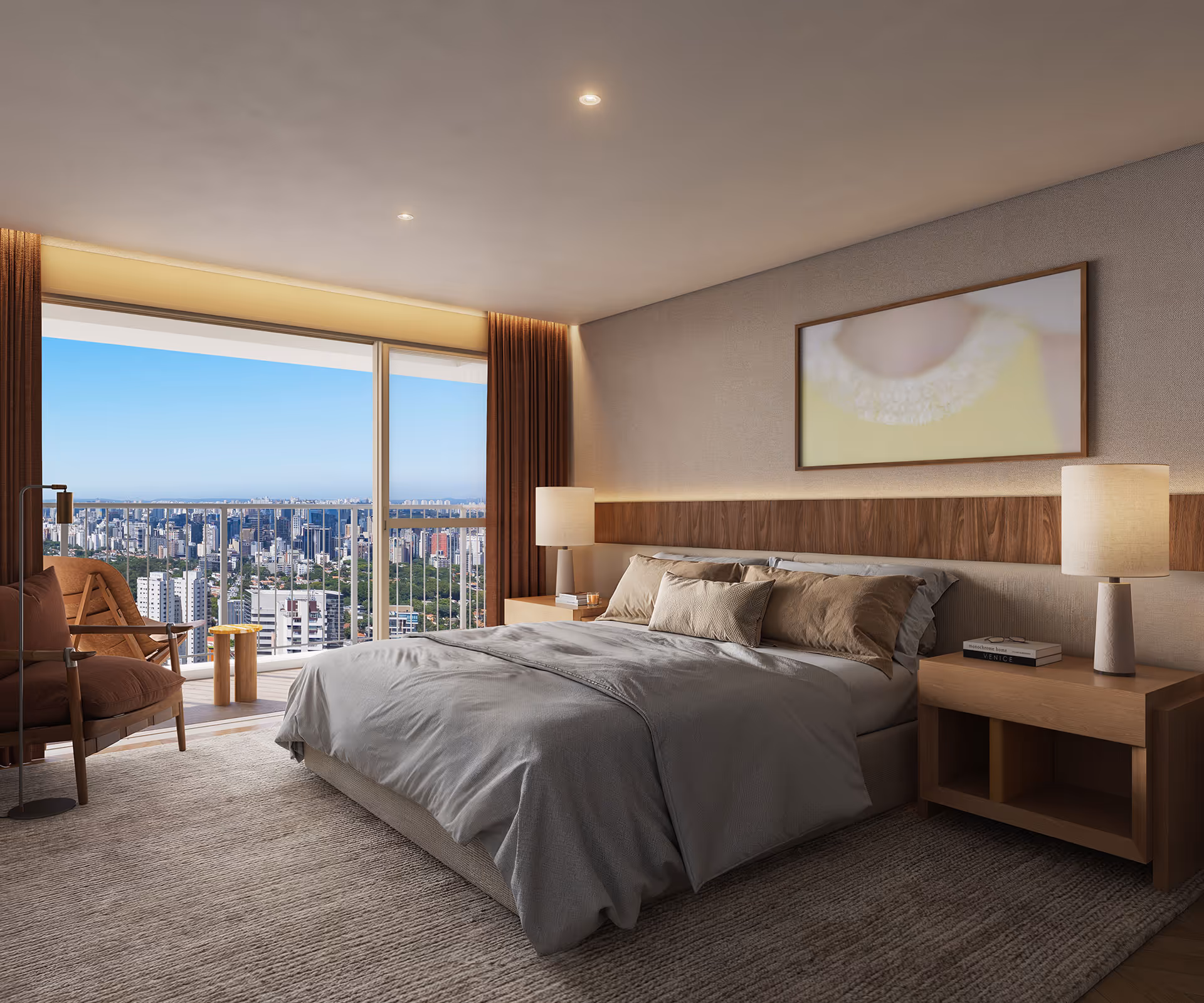 Apartamento decorado de 300 m² no Paraíso: suíte principal, perspectiva artística